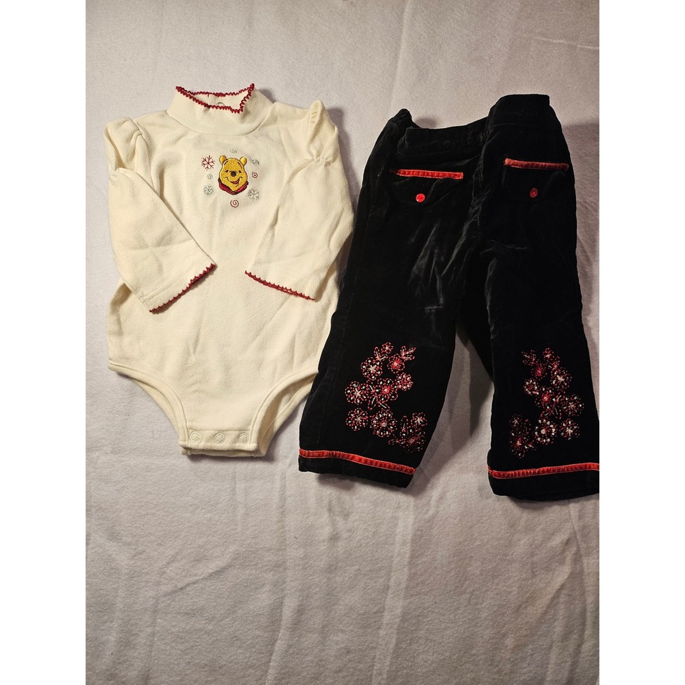 Disney Winnie the Pooh Bodysuit & Koala Kids Black Velvet Pants Set 12 Mo 2008
